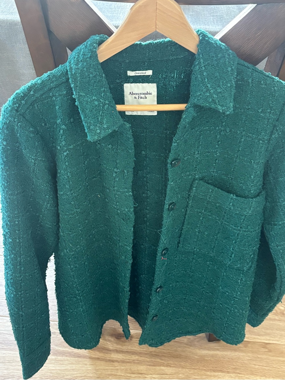 Abercrombie & Fitch Women's Teal Bouclé Button-Front Jacket